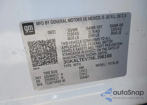 2021 GMC Terrain Awd Sle z USA, uszkodzony, nr VIN 3GKALTEV7ML396166